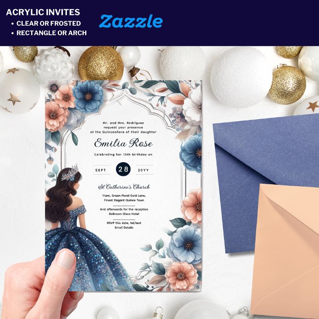 Acrylic Quinceañera Invitations Navy Blue Dress (Creator Uploaded)