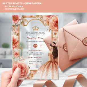 ACRYLIC Quinceanera Rose Gold Pink Dress Tiara Acrylic Invitations