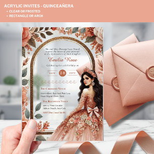 ACRYLIC Quinceanera Rose Gold Pink Dress Tiara Invitations