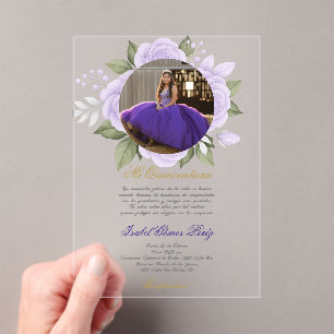 Acrylic Quinceanera with picture in Spanish Invitations