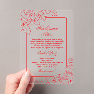 Acrylic red frame Spanish Quinceanera  Invitations