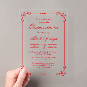 Acrylic red theme quinceañera acrylic invitations