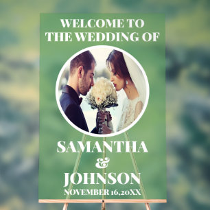 Acrylic Sage Green Photo Wedding Welcome Sign