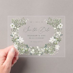 Acrylic Sage Save The Date Wedding Announcement