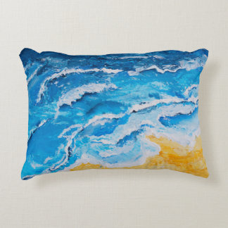 Acrylic sea and beach painting on drawing stand wi accent pillow