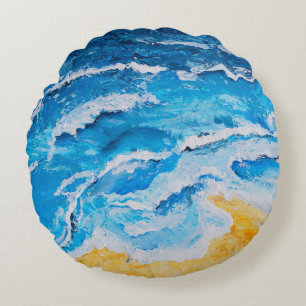 Acrylic sea and beach painting on drawing stand wi round pillow