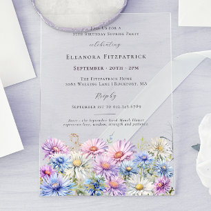 ACRYLIC SURPRISE PARTY 25 September Birth Flower Acrylic Invitations