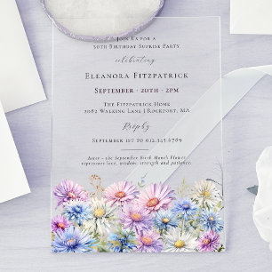 ACRYLIC SURPRISE PARTY 30 September Birth Flower  Invitations