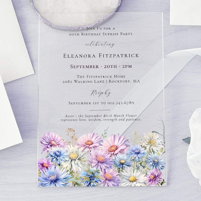 ACRYLIC SURPRISE PARTY 60 September Birth Flower  Acrylic Invitations (Creator Uploaded)