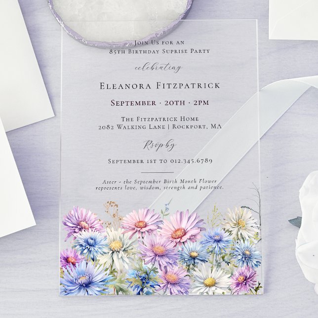 ACRYLIC SURPRISE PARTY 85 September Birth Flower  Acrylic Invitations (Creator Uploaded)