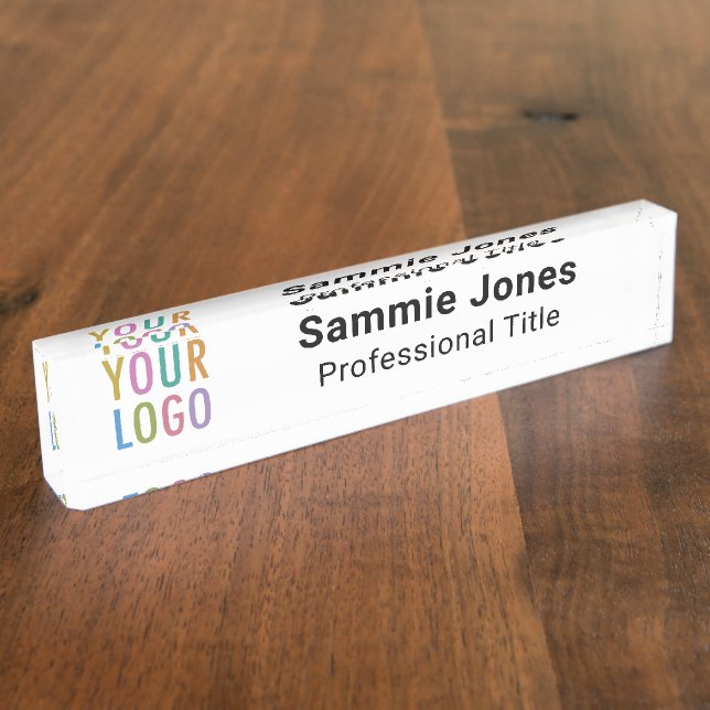 Acrylic Table & Desk Name Plate with Business Logo (Side)