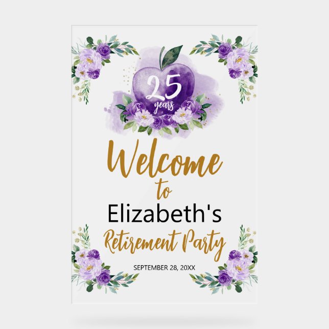 Acrylic Teacher Retirement Welcome Sign | Apple (Front)