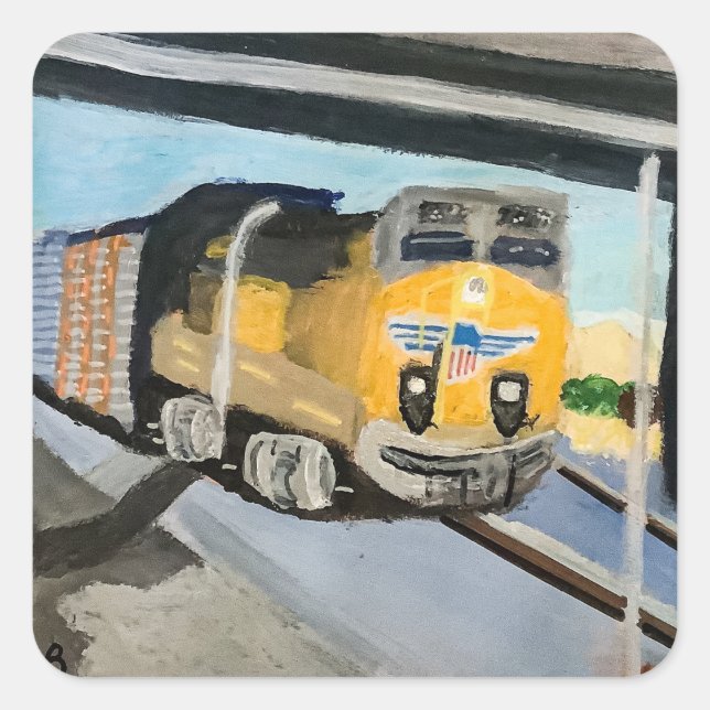 Acrylic Train Art Print | Scenic Indio CA Desert  Square Sticker (Front)