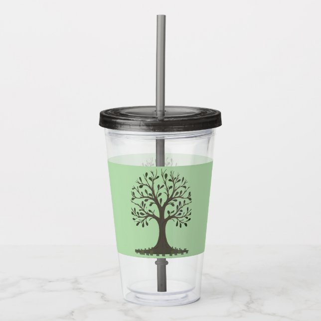 🌳 Acrylic Tree of Life Tumbler with Straw (Front)