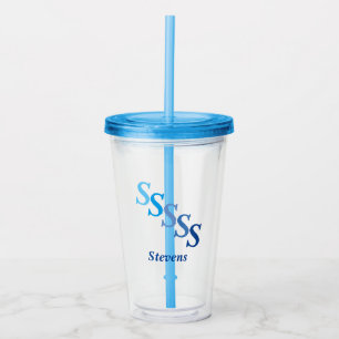 Acrylic Tumbler - Shaded Initials, Name in Blues