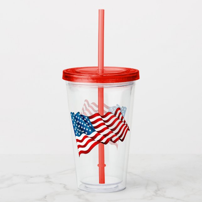 Acrylic Tumbler & Straw-USA Flag (Front)