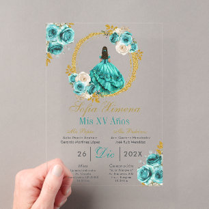 Acrylic Turquoise Quinceañera Invitation