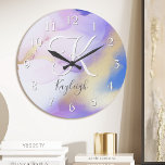Acrylic Wall Clock<br><div class="desc">Easily personalize this glamourous style abstract lilac watercolor paint and faux gold spray background with your custom details.</div>