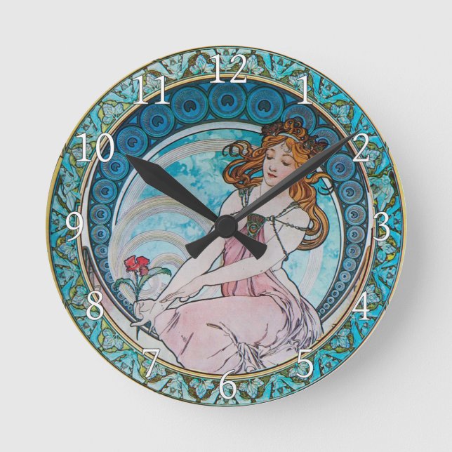 Acrylic Wall Clock Art Nouveau Alphonse Mucha 14 (Front)