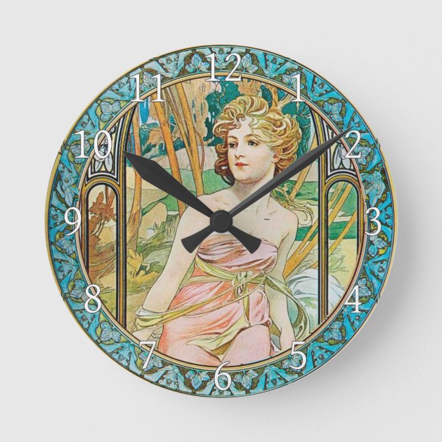 Acrylic Wall Clock Art Nouveau Alphonse Mucha 19 (Front)