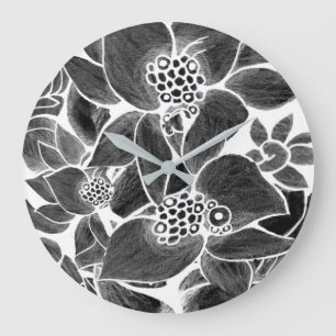 Acrylic Wall Clock  Black white floral