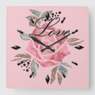Acrylic Wall Clock Romantic mosaic textured pink r