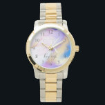 Acrylic Wall Clock Watch<br><div class="desc">Easily personalize this glamourous style abstract lilac watercolor paint and faux gold spray background with your custom details.</div>