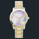Acrylic Wall Clock Watch<br><div class="desc">Easily personalize this glamourous style abstract lilac watercolor paint and faux gold spray background with your custom details.</div>