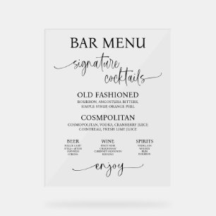 Acrylic Wedding Bar Menu Sign
