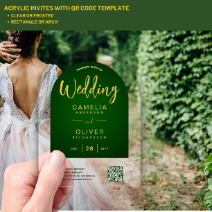 ACRYLIC WEDDING Emerald Gold QR Code RSVP Website Invitations