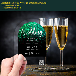 ACRYLIC WEDDING Green Glitter QR Code RSVP Website Invitations