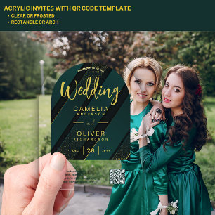 ACRYLIC WEDDING Green Gold QR Code RSVP Website Acrylic Invitations