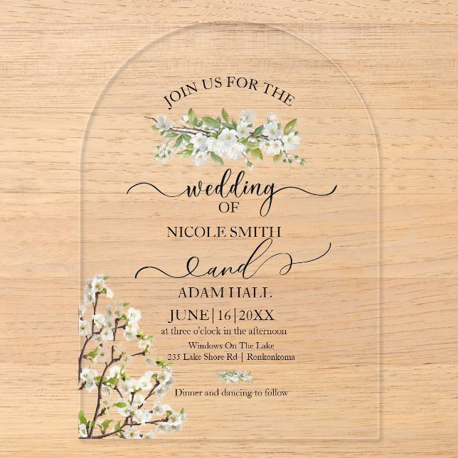 Acrylic Wedding Greenery And Flowers Invitation (Front)