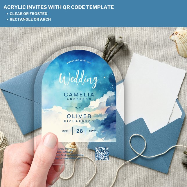 ACRYLIC WEDDING Heavenly SKY BLUE QR Code RSVP Acrylic Invitations (Creator Uploaded)