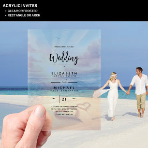 ACRYLIC Wedding Invite Tropical Beach Sunset Ocean Invitations