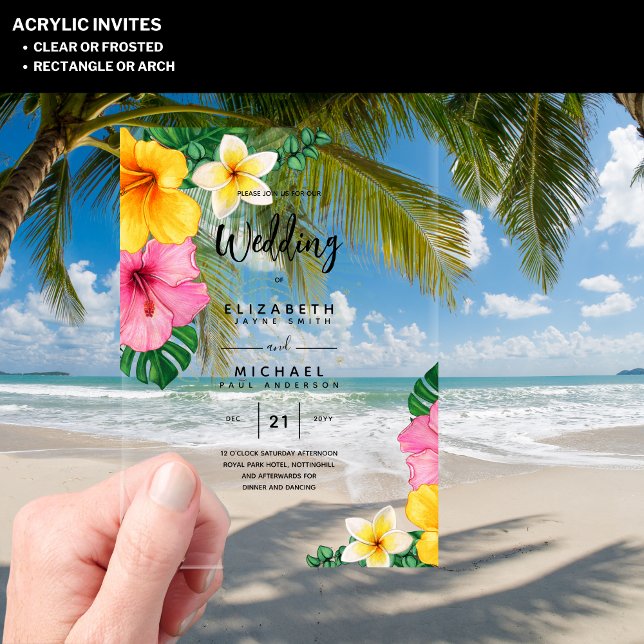 ACRYLIC Wedding Invite Tropical Flowers Luau Beach Acrylic Invitations (Creator Uploaded)
