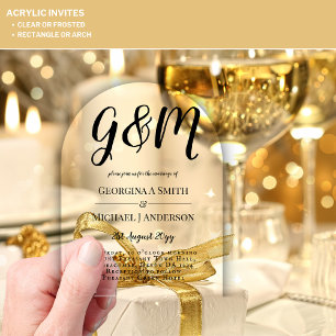 ACRYLIC Wedding Invites BLACK TEXT Bold Initials Acrylic Invitations