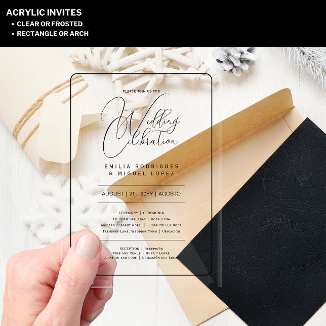 ACRYLIC Wedding Invites BLACK TEXT Bold Initials Invitations (Creator Uploaded)
