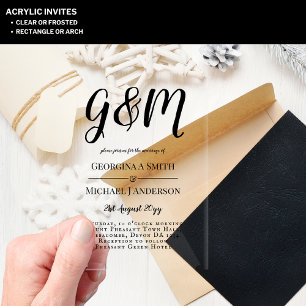 ACRYLIC Wedding Invites BLACK TEXT Bold Initials Invitations