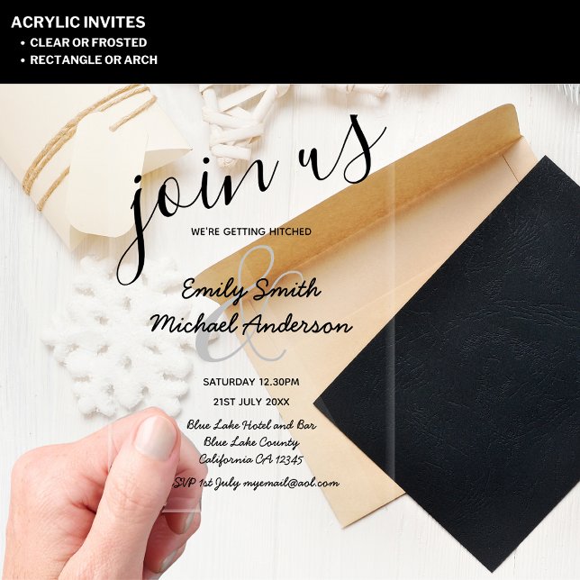 ACRYLIC Wedding Invites BLACK TEXT Bold Initials Invitations (Creator Uploaded)