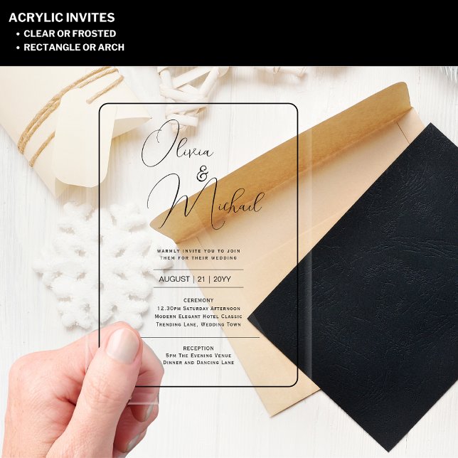 ACRYLIC Wedding Invites BLACK TEXT Bold Initials Invitations (Creator Uploaded)
