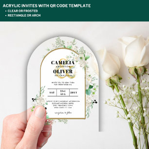 ACRYLIC Wedding Invites Boho White Roses Rustic Invitations