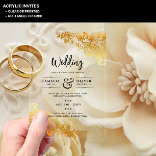 ACRYLIC Wedding Invites Elegant Gold Lace Invitations