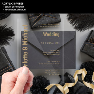 ACRYLIC Wedding Invites GOLD TEXT Bold Modern  Acrylic Invitations