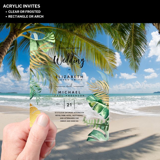 ACRYLIC Wedding Invites Tropical Gold Leaf Beach Acrylic Invitations (Creator Uploaded)