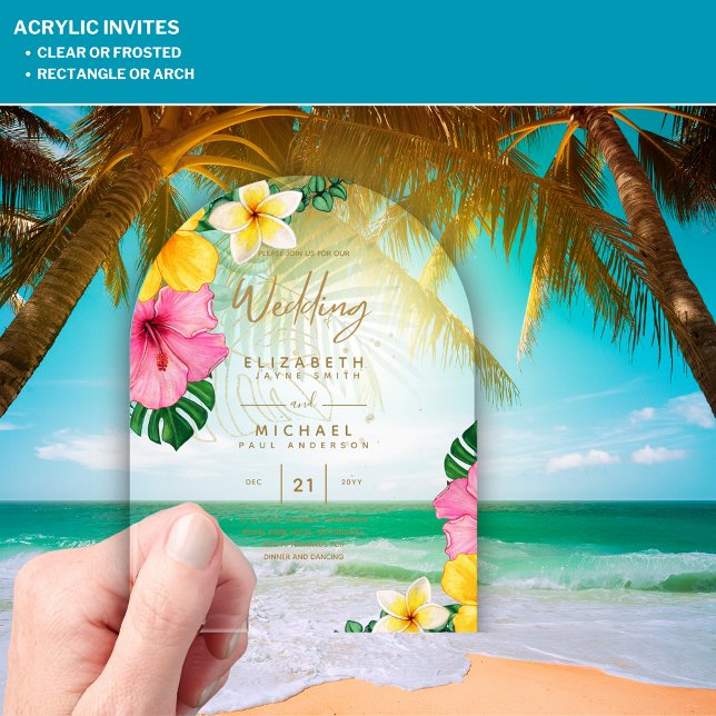 ACRYLIC Wedding Invites Tropical Gold Leaf Beach Invitations (Creator Uploaded)