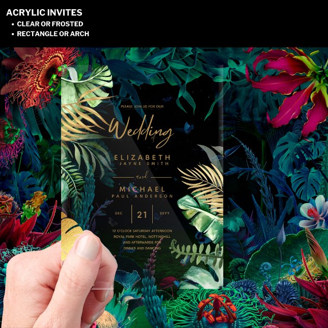 ACRYLIC Wedding Invites Tropical Gold Leaf Beach Invitations (Creator Uploaded)