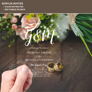 ACRYLIC Wedding Invites WHITE TEXT Bold Initials Acrylic Invitations