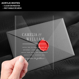ACRYLIC Wedding Invites WHITE TEXT Bold Initials Acrylic Invitations