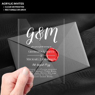 ACRYLIC Wedding Invites WHITE TEXT Bold Initials Acrylic Invitations